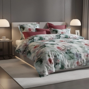 Pościel 200x220 bawełna satynowa róże czerwoen  PK785 z PRZEŚCIERADŁEM